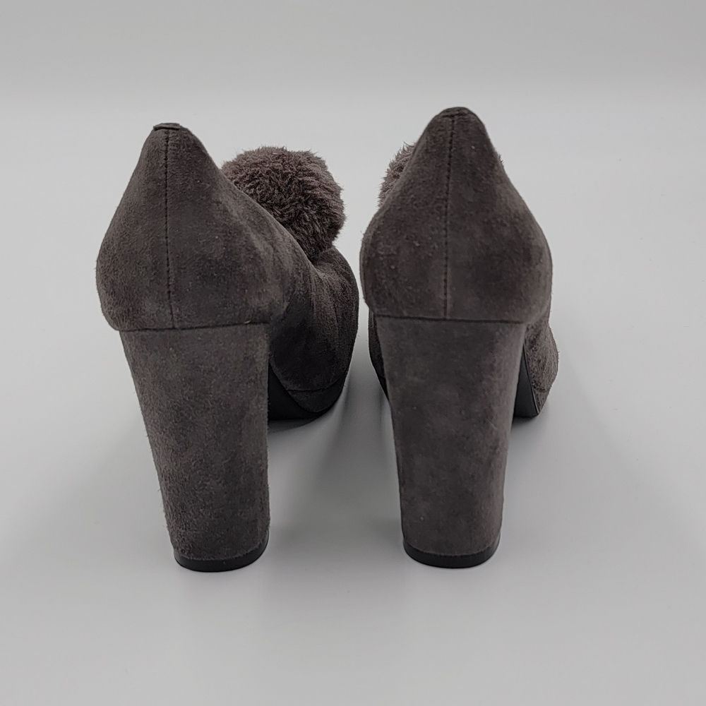 NWOT Jeffrey Campbell Merida Gray Suede Pom Pom Heels, Size 9 - Picture 4 of 5